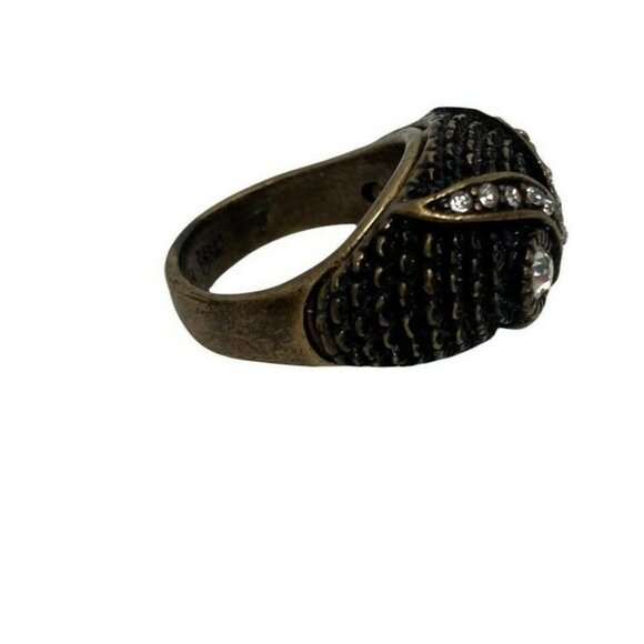 Lucky You Owl Ring Size 7 Brass Tone Rhinestones Sparkly Wise - Picture 3 of 8